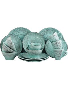 Elama Malibu Waves 16-Piece Dinnerware Set in Turquoise