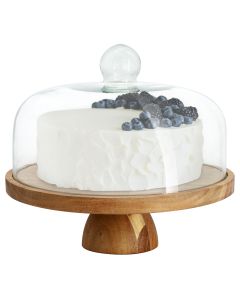 MegaChef Acacia Wood Multi-Function Cake Stand with Glass Dome Lid