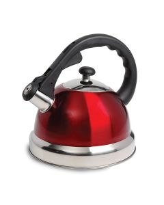 Mr Coffee Claredale 2.2 Quart Stainless Steel Whistling Tea Kettle in Red with Nylon Handle