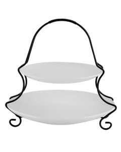 Gibson Elite Splendid Grace 2 Tiered Serving Set with Metal Rack in  White